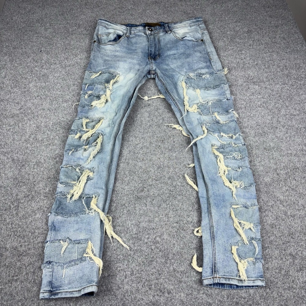 Slim Straight Distressed Light Blue Jeans for Men